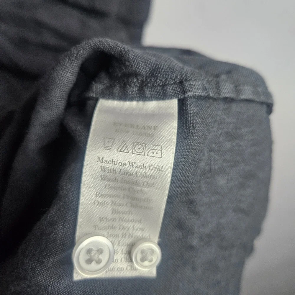 Everlane Mens Linen Short Sleeve Button Down Shirt Charcoal Grey Large L Pocket